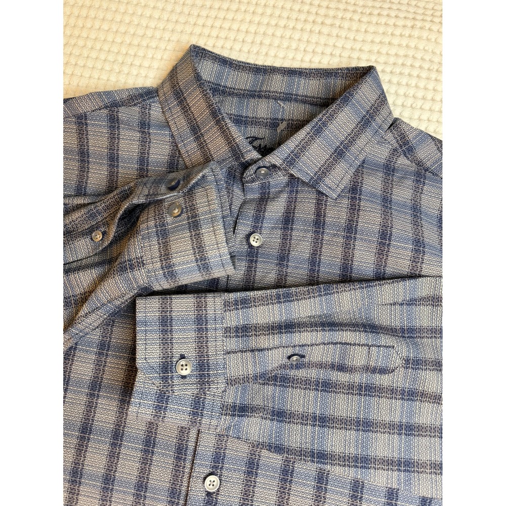 Tasso Elba Button Down Shirt Mens L Blue Plaid Long Sleeve Cotton
